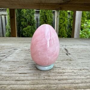 Rose Quartz Crystal Egg with Ring Holder